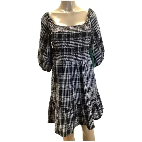 j gee Dresses & Skirts - J Gee Size Large Petite Smocked Checkered Dress 3/4 Sleeve. New With Tags